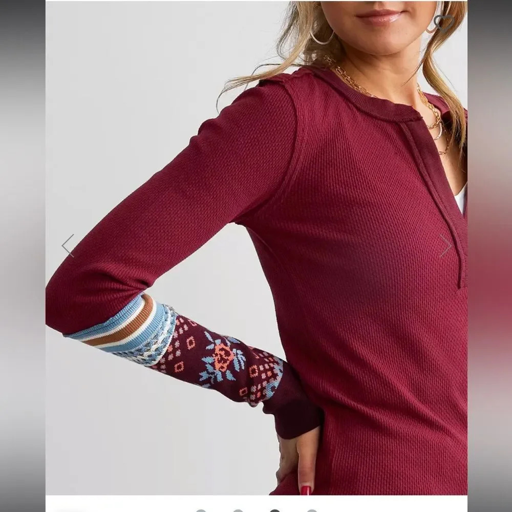 NWOT Free People Mikah Notch Neck waffle Top - Picture 5 of 14
